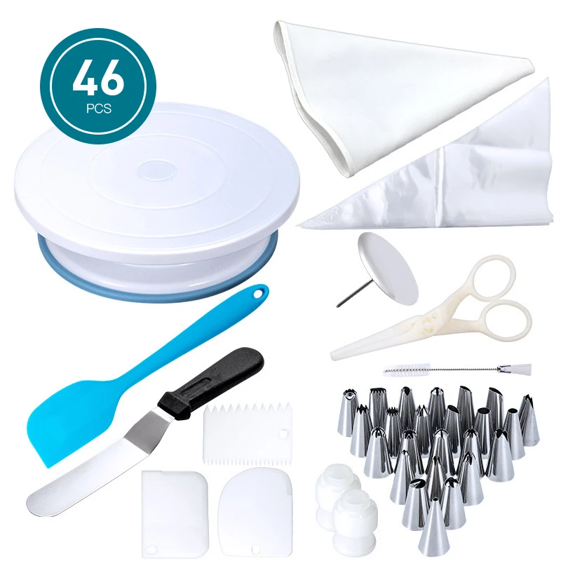 

46Pcs Baking Set Cake Stand Pastry Nozzles Set Bakeware Cake Decorating Tools Baking Tools For Cakes