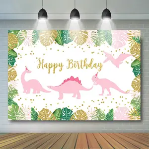 Image 1 - ไดโนเสาร์สีชมพูสาววันเกิด Safari ป่า Photo Studio พื้นหลังสีชมพูและทอง Dino วันเกิด Party Decor แบนเนอร์