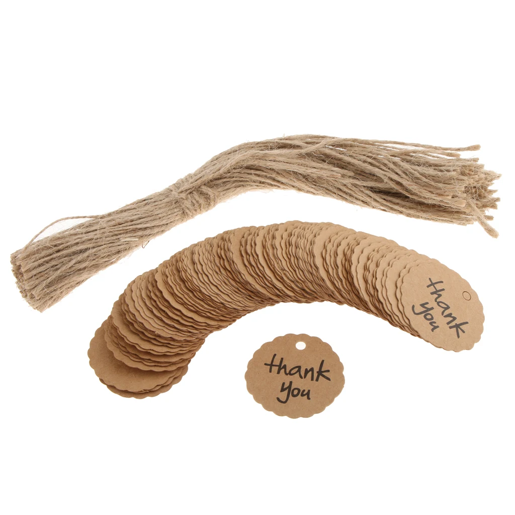 100pcs Card Tag, Kraft Paper Gift Tags with Natural Jute Twine for Key Bottle