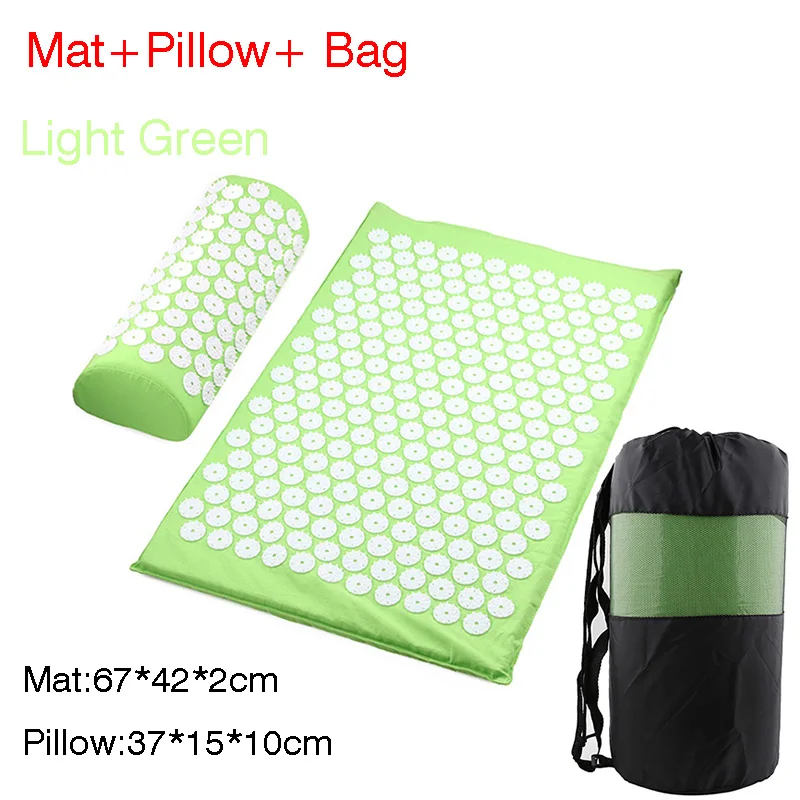 L green in bag Акупрессуровый коврик для головы, шеи, спины, ног, массажная подушка, подушка для йоги, шип, антистрессовый коврик для акупунктуры, игольчатый массажер - Цвет: L green in bag