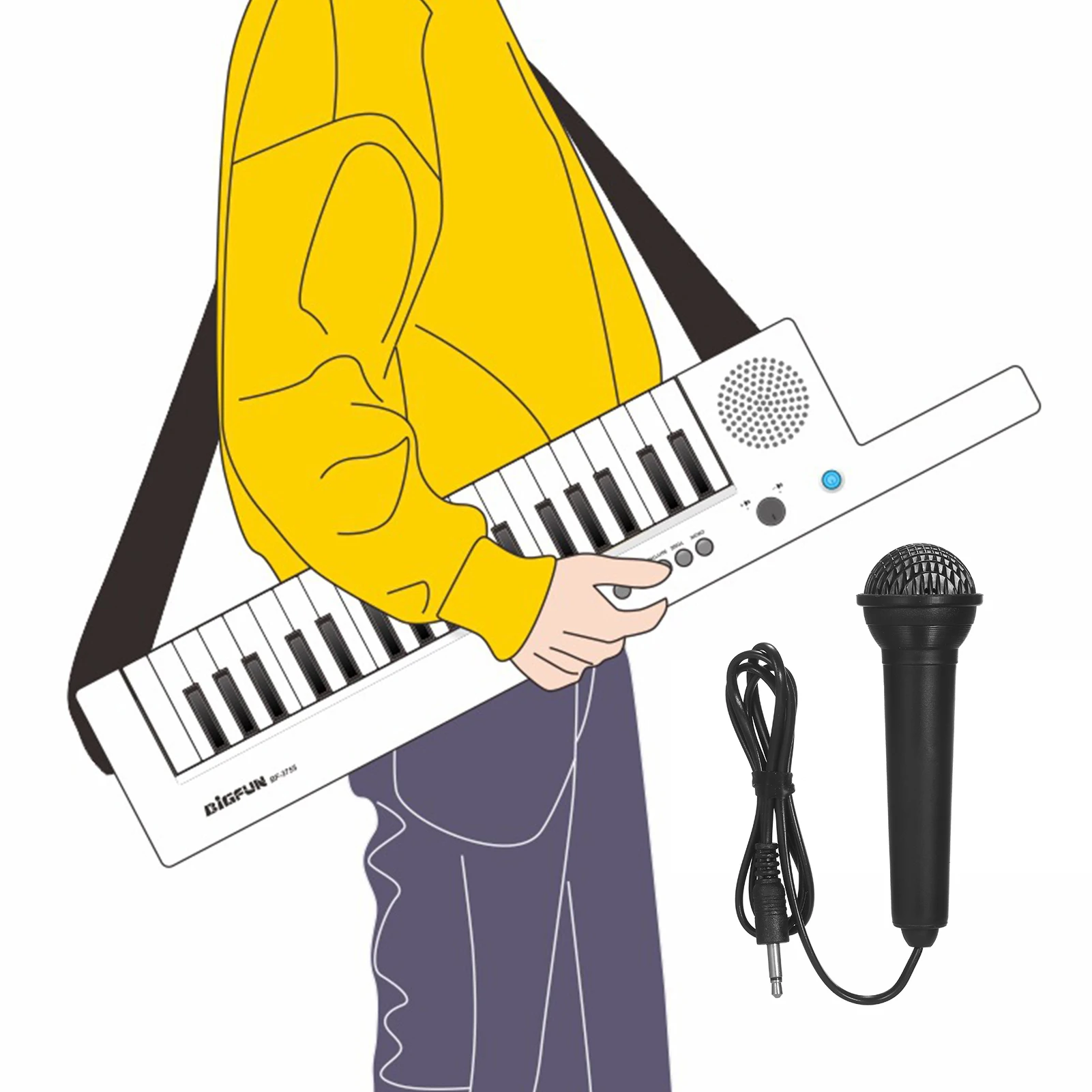 Teclado electrónico 37 teclas, Mini Piano recargable en forma de guitarra con correa para el hombro, micrófono para interacción entre padres - AliExpress Deportes y