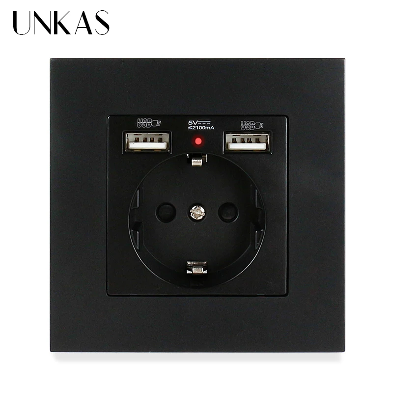 UNKAS Россия Испания настенная розетка стандарта ЕС двойной USB порт для зарядки