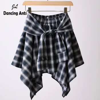 

High Waist Skirts Women Vintage Plaid Skirt Preppy Style Harajuku Elastic Waist Loose Asymmetrical Skirts 2020 Spring Summer