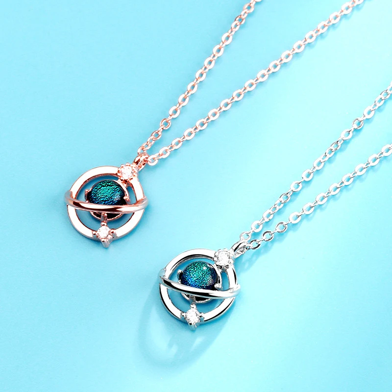 

Wholesale luxury Real S925 Sterling Silver Fine Jewelry planet Necklace Pendant Jewel Chain fashion accessories neck Jewel