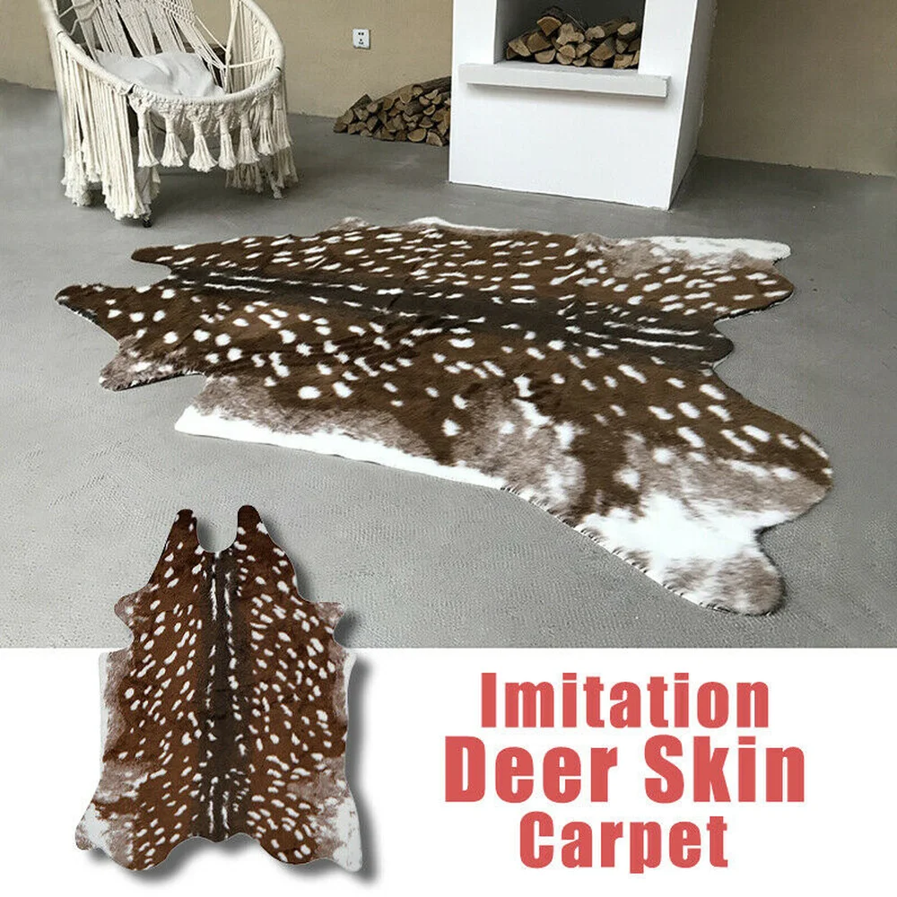 Faux Sika Deer Printed Carpet Imitation Leather Rugs Animal Natural