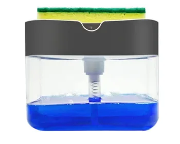 

2-in-1 Sponge Rack Soap Dispenser 13 Ounces Soap Pump & Sponge Caddy Bathroom Kitchen Organizer Household Cleaning Accessories