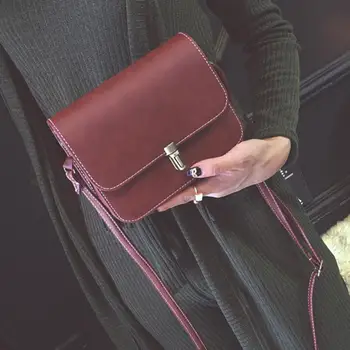 

Women Solid Color Lock Buckle Square Mini Crossbody Shoulder Bag Phone Pouch