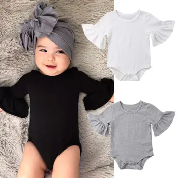 

Pudcoco Newborn Baby Girl Clothes Flare Sleeve Rompers Solid Color Cotton Girls Romper Jumpsuit Outfits Baby Clothes 0-24M