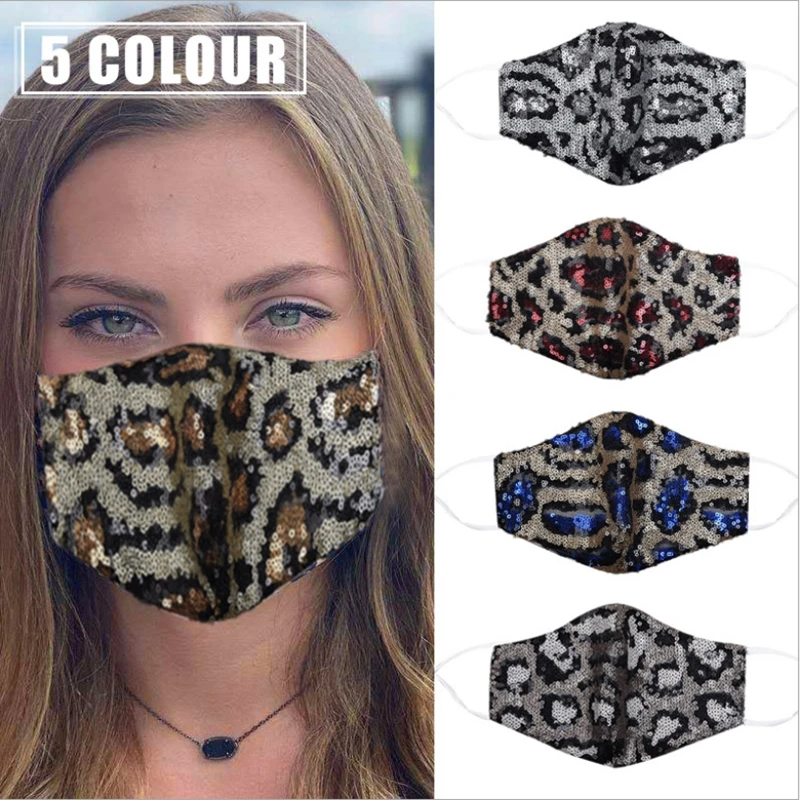 Reusable Anti Sequins Leopard Mask Mouth Breathable Pollution Face Shield Wind Proof Mouth Unisex PM2.5 Washable Masks