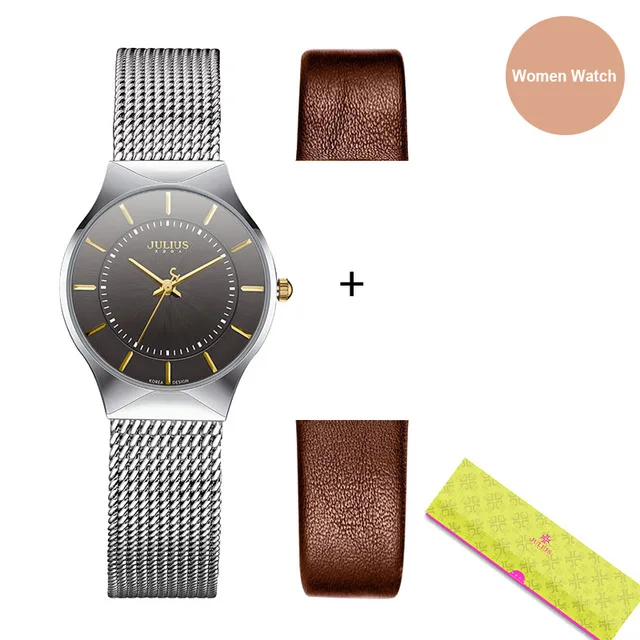 Black silver women JULIUS Mode Повседневная Роскошная Uhr Топ Marke логотип herren Uhr Silber Schwarz ультра дюнн сетка Voller Stahl Quartz Wasserdicht JA-577 - Цвет: Black silver women