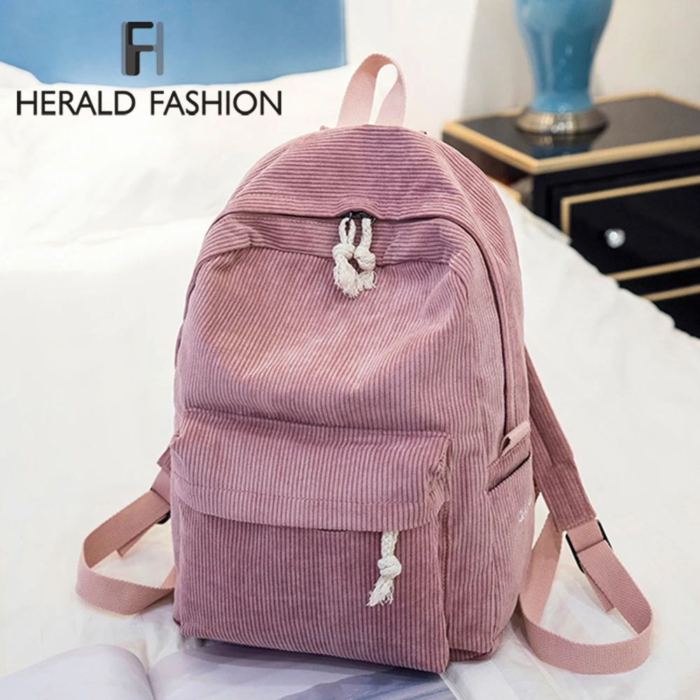 Женский тканевый рюкзак Herald Fashion школьный в полоску с бархатным дизайном для