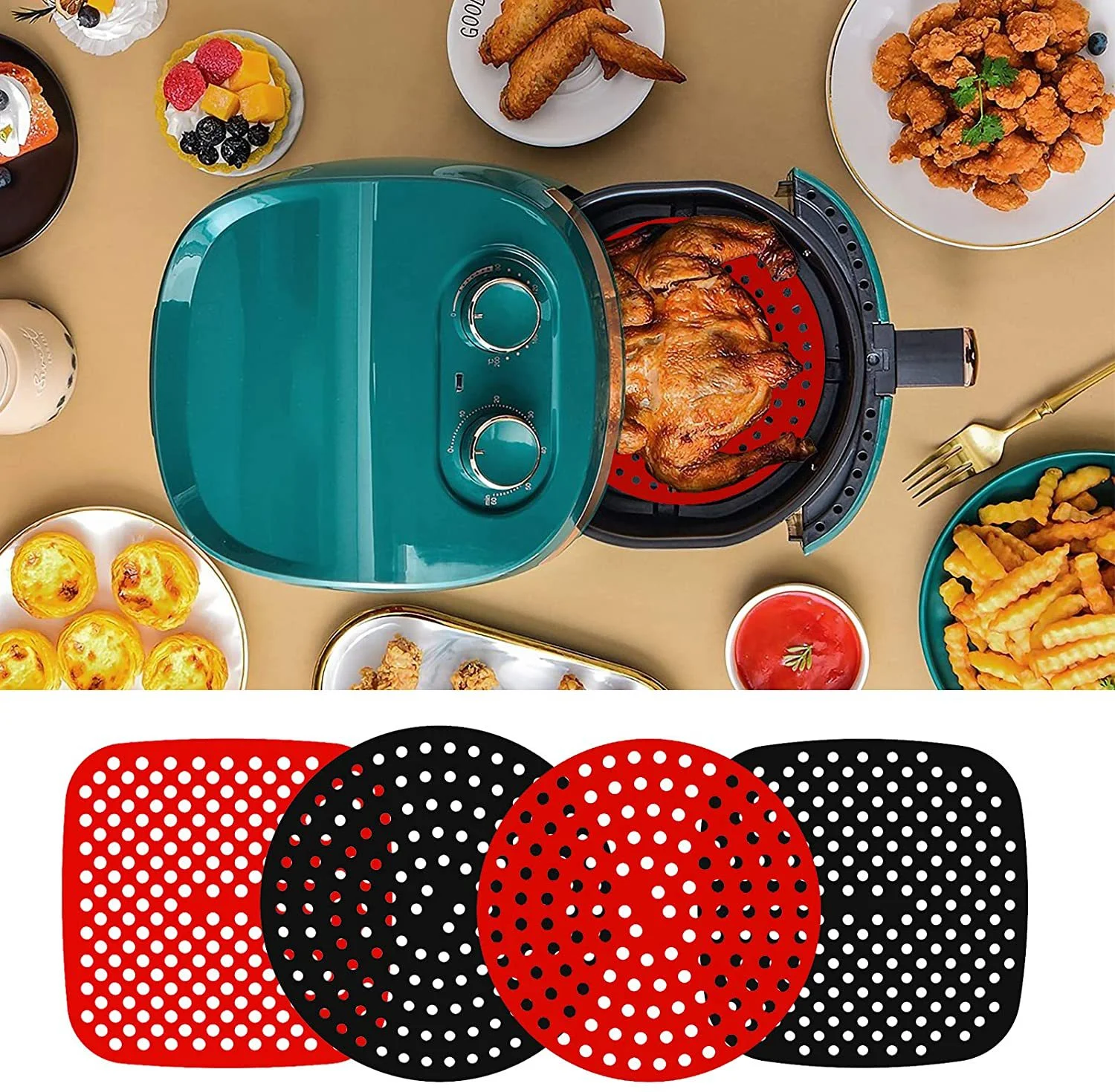 Square Air Fryer Silicone Mats Kitchen Accessories Gadgets Silicone
