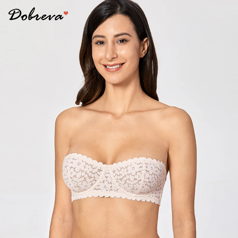 Konfrontere Utilgængelig Bliver værre Dobreva Women's Lace Strapless Bra Sexy Unlined Multiway Underwire Balconette  Bralette - Bras - AliExpress