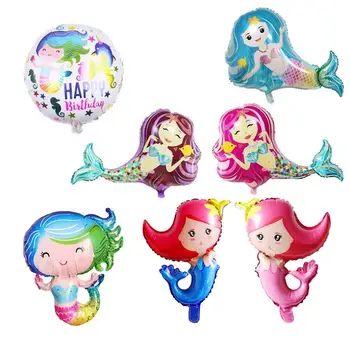 

1pc Large Cartoon Mermaid Foil Balloon Happy Birthday Balloons for Little Princess Baby Girl Birthday Party Decor Kids Gift