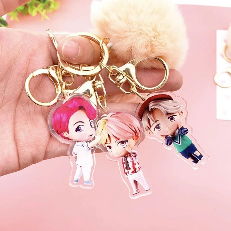 Брелки Новые Мультяшные Kpop Bts акриловые брелки Jungkook V Jimin Hair Ball брелоки подвесные аксессуары для сумок милые
