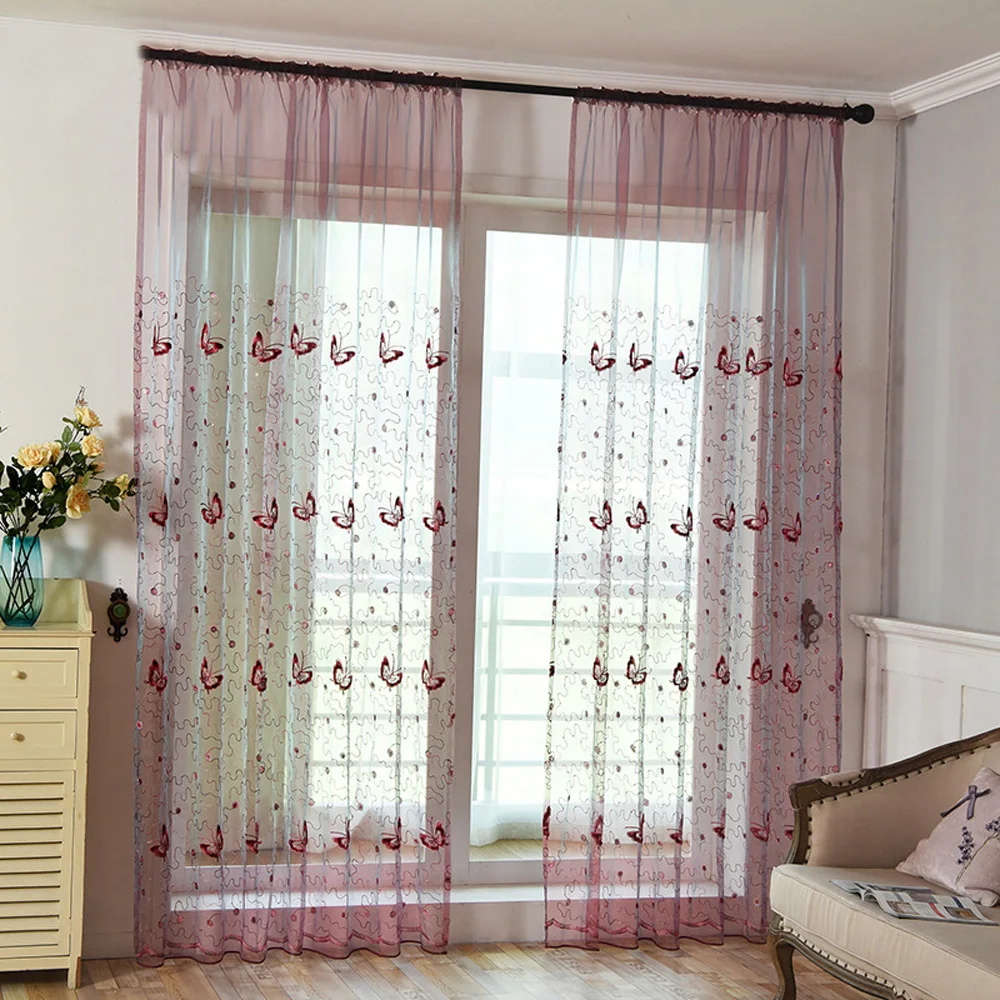 Прозрачная занавеска для спальни с бабочкой, Тюлевое покрытие для окна, драпировка, балдахин, панель