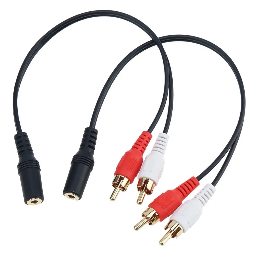 3 5mm Y Adapter Audio Cable Jack Stereo Female To 2 RCA Male Adapters 3 5 Aux Socket Connector to Headphone Music Wire 100pcs