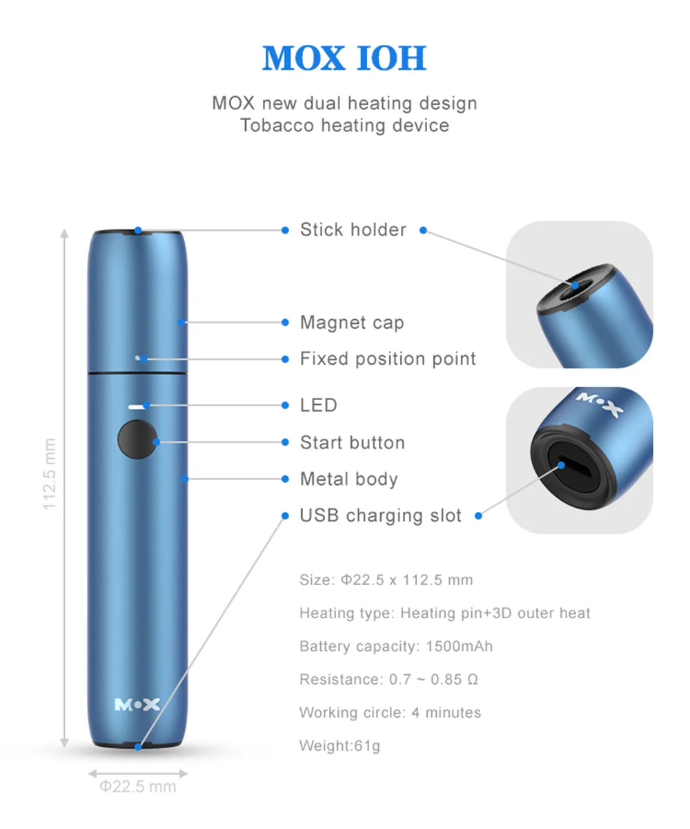 Orginal MOX IOH Vape kit mod Electronic Cigarettes Mod 1500mah Battery capacity organic cotton core
