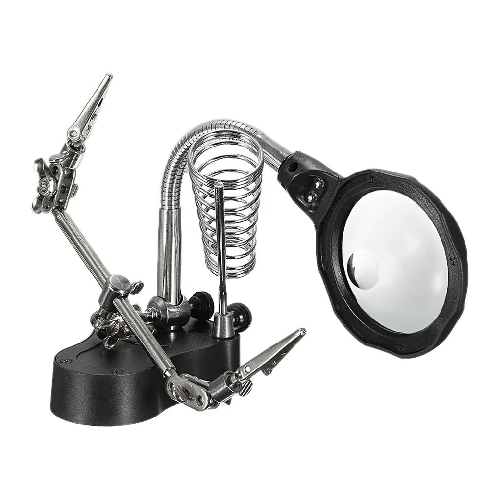 LED Magnifying Magnifier Glass with Light on Stand Clamp Arm Hands