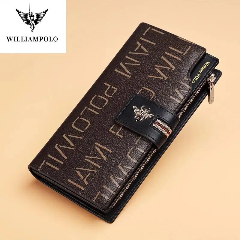 Длинный кожаный женский кошелек williamo вместительная дамская сумочка на молнии с