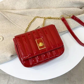 

Crossbody Bags For Women 2020 Fashion Candy Colors Women's Shoulder Bag Stripe Women Bag Girl Patent Leather Beautiful Chain