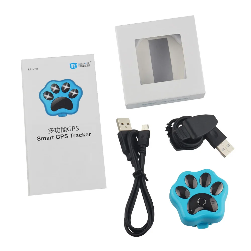 Blue with Box Водонепроницаемый IP66 gps+ LBS+ A gps+ wifi gps-трекер для домашних животных RF-V30 голосовой мониторинг в режиме реального времени отслеживающее устройство для собак и кошек - Цвет: Blue with Box