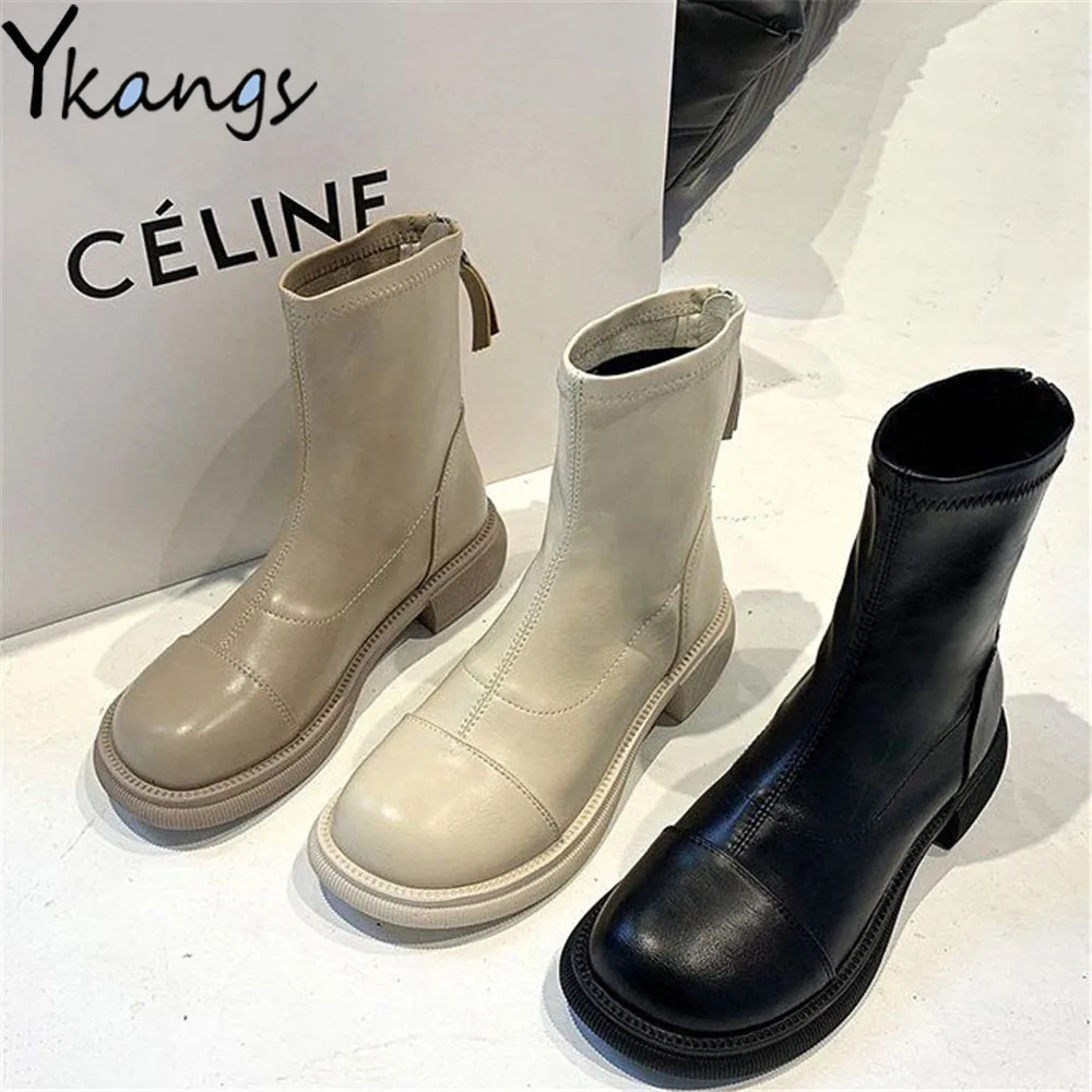Women Round Toe Zipper Casual Personality Gothic Short Boots Pu Leather Spring Fashion Ladies Martin Shoes Comfortable Footwear | Обувь