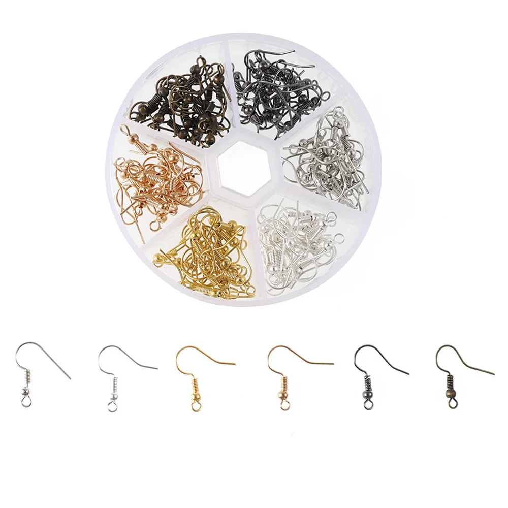 

About 120pc 1 box Iron Ear Hook Wire Clasp With Bead Round Ball Charms Earring Hooks Wires DIY Earring Ear Stud Findings