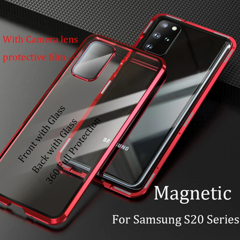 

For Samsung Galaxy S20 Plus Magnetic Case 3Tempered Glass Case for Samsung S20 Ultra Magnetic Metal Cover with camera lens film