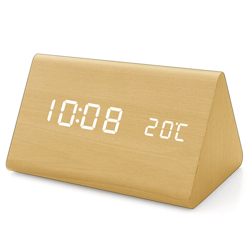 AT69 -Humidity and Temperature Alarm Clock Digital Baby Room Wood Mute Luminous Wooden | Дом и сад