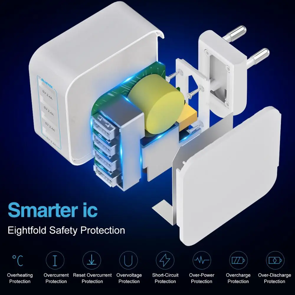 USB Wall Зарядное устройство DC 5,0 V 0.1A-2.4A 4-Порты и разъёмы USB Зарядное устройство для мобильных телефонов для использования во время поездок, Зарядное устройство по стандартам ЕС/Великобритания вилка для samsung Xiaomi huawei iphone