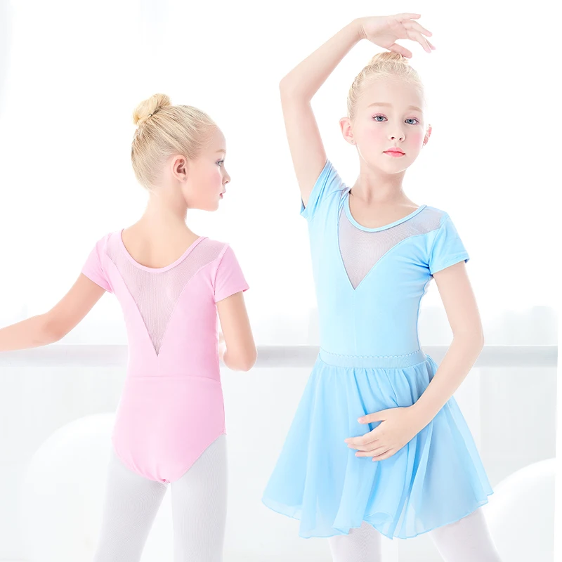 Для девочек, для балета трико из сетчатой ткани одежда для занятий гимнастикой Детская одежда для бальных танцев короткий рукав боди Одежда для танцев