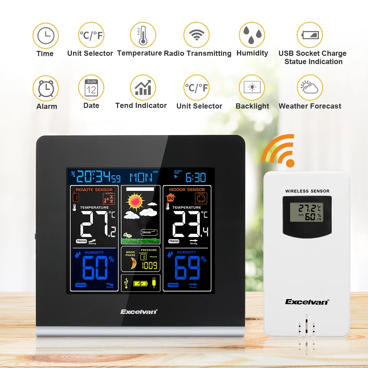

2018 Excelvan LED Digital RCC Wireless Weather Station High Definition LCD Display Outdoor Wireless Sensor Snooze Alarm Clock