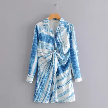 

2020 new Spring Summer European Gradient Color Lace-up Slim zaraing women Dress vadiming sheining female dress DFJ9017