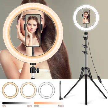 

10inch LED Ring Light Photo Camera Light Photography Dimmable Video Full Light For Youtube Makeup Selfie + Tripod Phone Holder