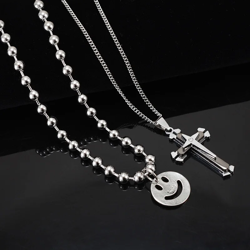 

New Cool Wind Personality Alloy Pendant Fashion Accessories Hip Hop Jewelry Smiley Face Cross Necklace Women Neck Chain Choker