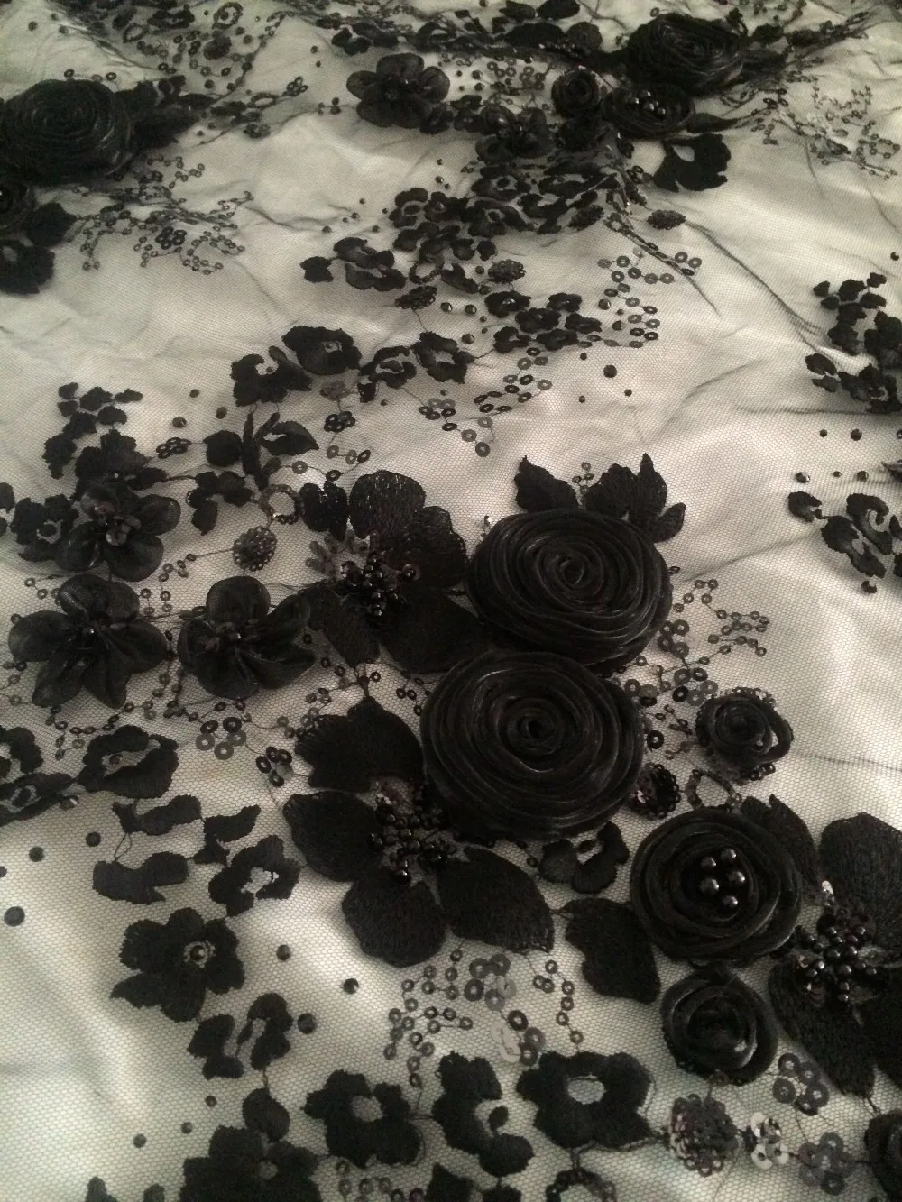 

Black Color African Nigerian Beaded Lace Fabric 2019 High Quality French Net Embroidery Tulle Lace Fabric For Women Dress