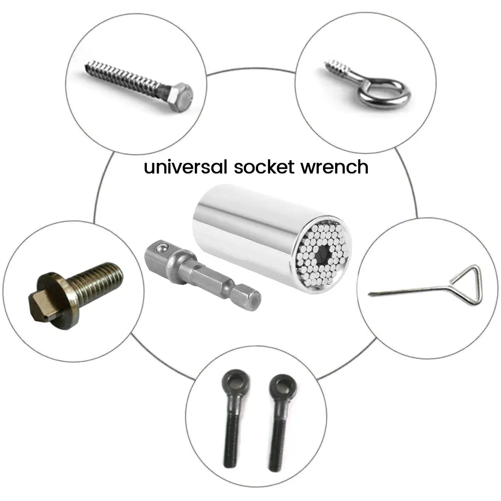 Universal Torque Wrench Head Set Socket Sleeve 7-19mm Power Drill Ratchet Bushing Spanner Magic Key Grip Hand Tools