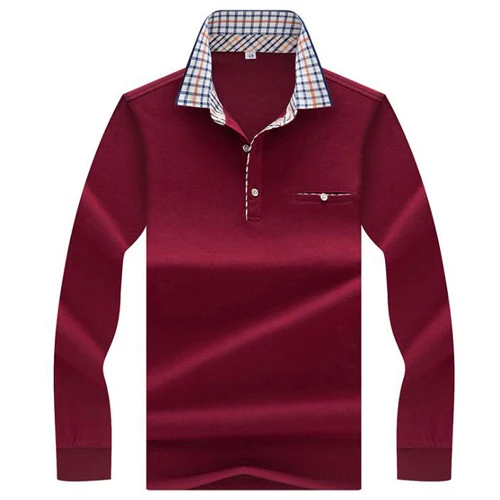 Весна осень мужские поло деловые повседневные поло высокого качества рубашки мужские с длинным рукавом однотонные рубашки поло мужские camisas - Цвет: 8877 Wine red
