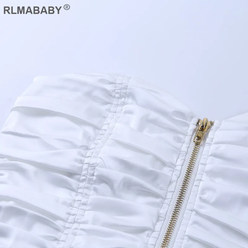 RLMABABY, белый, без бретелек, на молнии, с рюшами, сексуальный женский укороченный топ, повседневные женские летние топы, офисный женский короткий топ с открытыми плечами, топы Cub