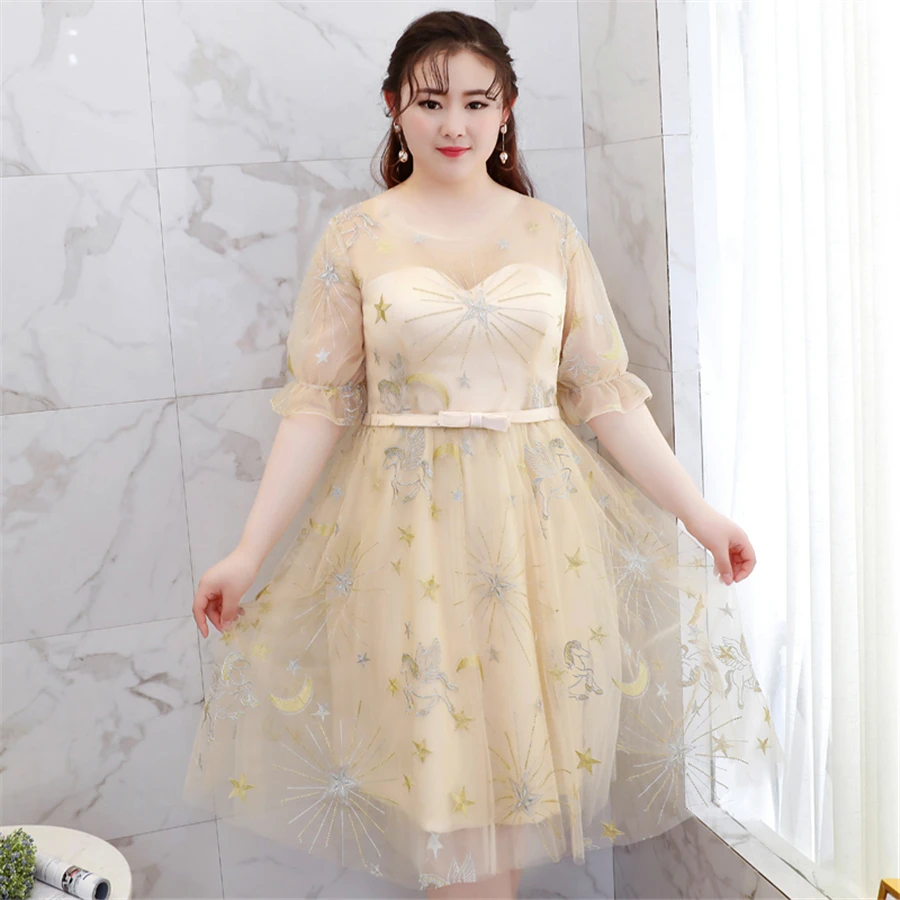 Платье для выпускного вечера, короткое, со звездами, с вышивкой, Vestidos De Gala T306, размера плюс платья цвета шампанского, женские вечерние, вечерние, с коротким рукавом, платье для выпускного вечера