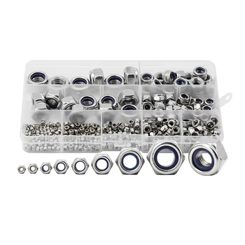 

321Pcs Nylon Lock Nut 304 Stainless Steel M2 M2.5 M3 M4 M5 M6 M8 M10 M12 Hex Hexagon Self Locking Nut Assortment Kit