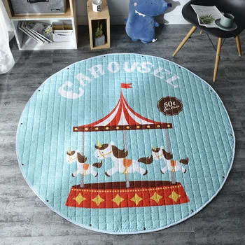

Diameter 150 CM Nordic Round Cartoon Animal Baby Play Mat Developing Nursery Anti-slip Puzzle Carpet Rug Toys Storage Bag