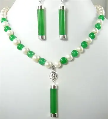 charm green/purple jade-white pearl necklace +jade pendant earring set18K gold plated watch wholesale Quartz stone CZ crysta | Украшения и