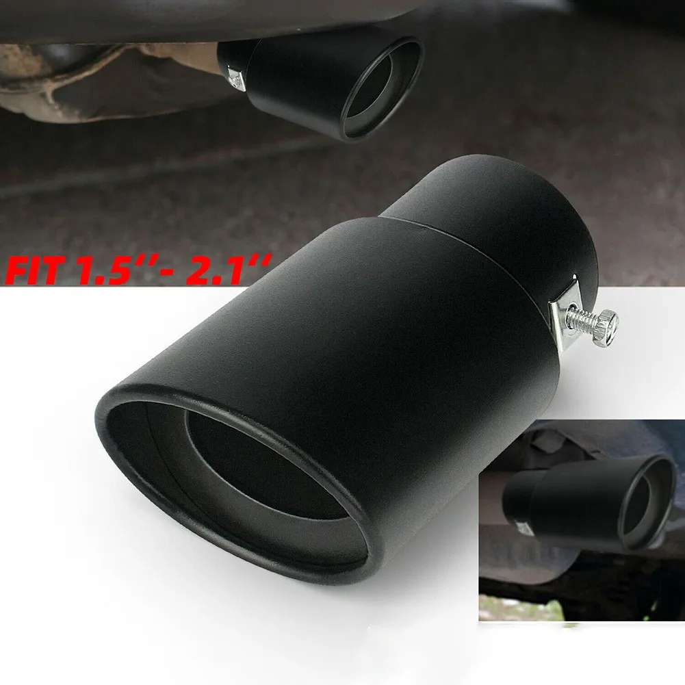 Black Straight Car Exhaust Pipe Muffler Tip Tail Throat Stainless Steel