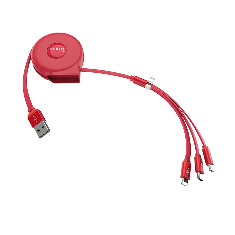 HOCO U50, 10 шт./лот,, 1 м, три в одном, USB кабель для iPhone, кабель типа C, микрокабель для samsung, USB C кабель - Color: Red