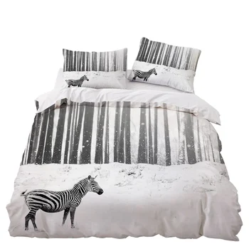 

Zebra Animal Snow Bedding Set Bedroom Decor 100% Microfiber Soft Hypoallergenic Zipper Black 1PC Duvet Cover with Pillowcases