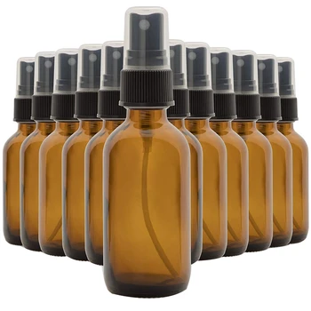 

Set of 12, 2 Oz Amber Glass Spray Bottles for Essential Oils - with Fine Mist Sprayers