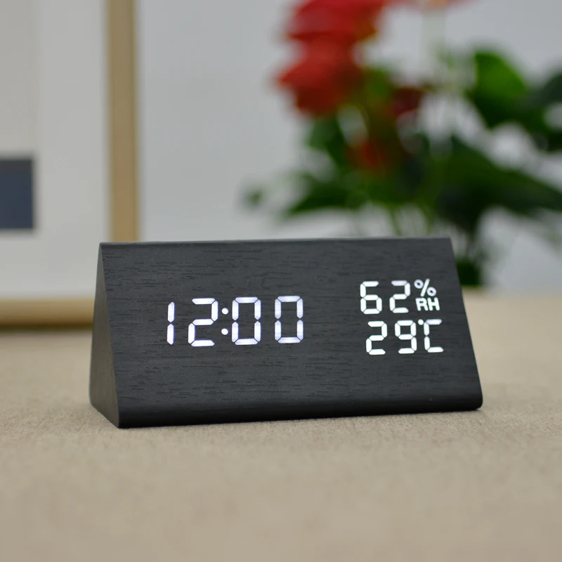 FiBiSonic Современный цифровой светодиодный Будильник Звуковое управление деревянный Despertador настольные часы влажность температура дисплей