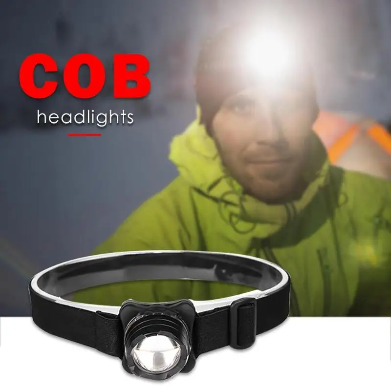 COB LED Head Light Headlamp USB Rechargeable Headlight with Built-in Battery Waterproof Head Lamp Outdoor Night Climbing Fishing